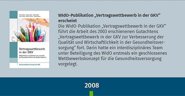 Text über die 2008 erschienene WIdO-Publikation Vertragswettbewerb in der GKV und Abbildung des Covers